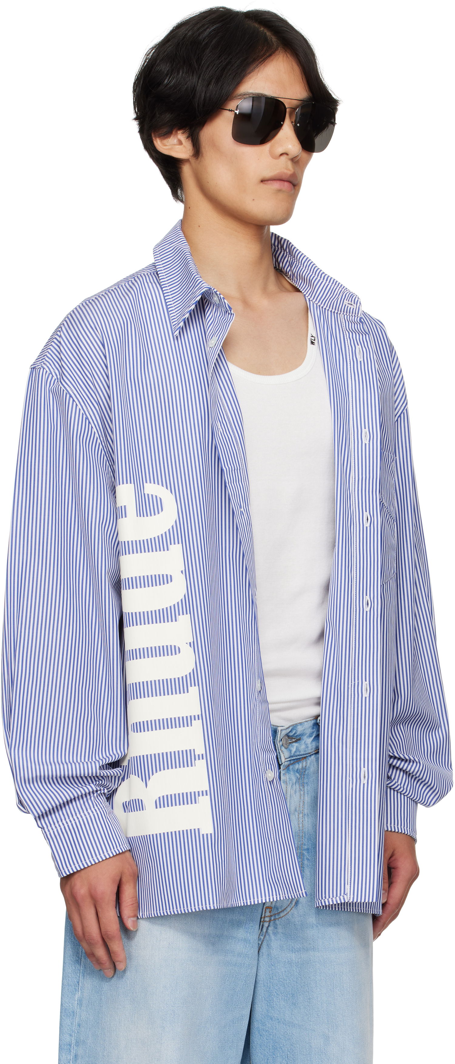 Srajce Rhude Rhude Side Logo Long Sleeve Shirt Modra | RHPF25SR10012, 1