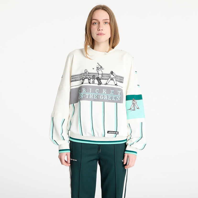 Pleteni pulover adidas Originals Retro Sports Cricket-Inspired Crew Sweatshirt Bela | KA4386