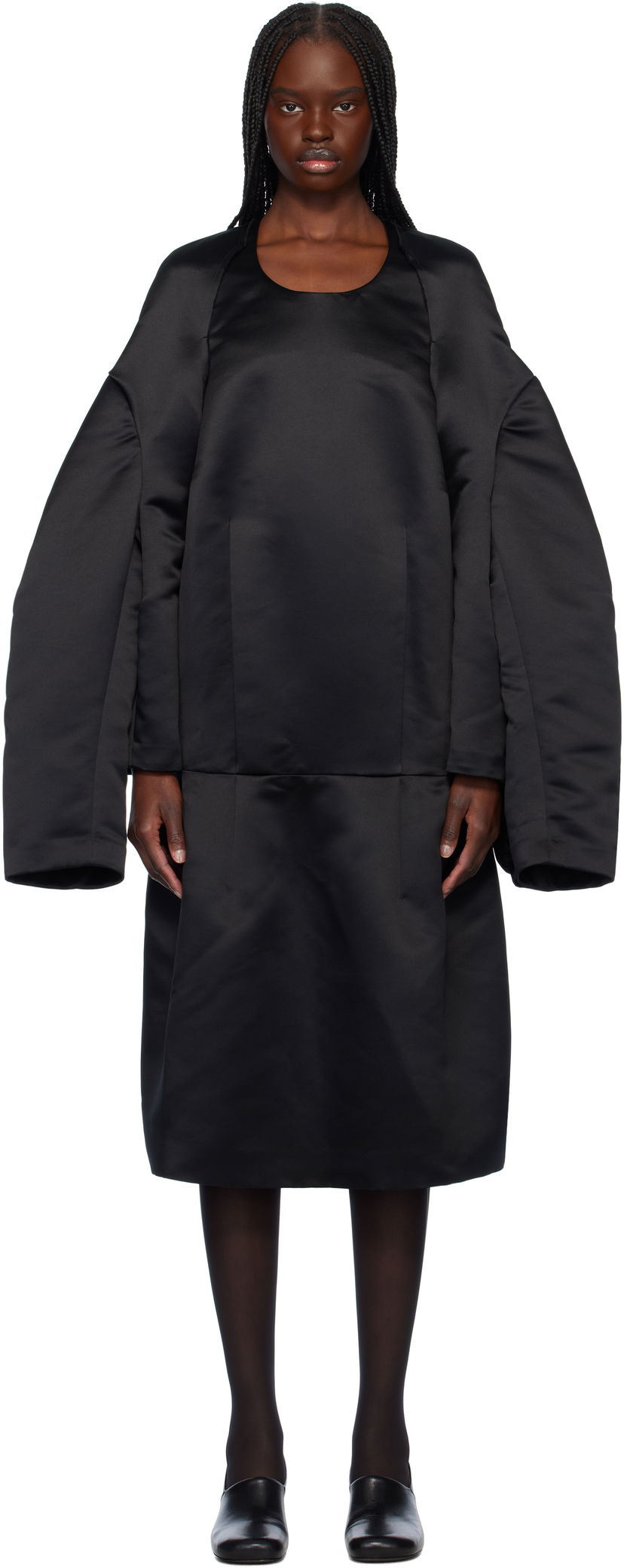 Obleke Comme des Garçons Comme des Garçons Satin Midi Dress Črna | GO-O001-051-1