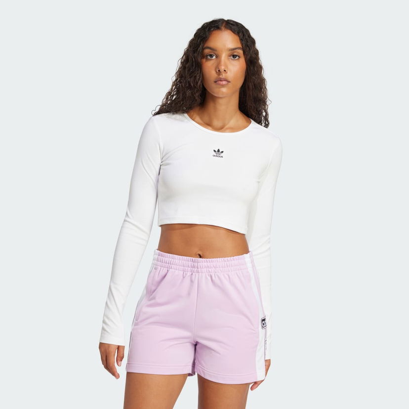 Krop-top adidas Performance Essentials Ribbed Crop Long Sleeve T-Shirt Bela | JC9011