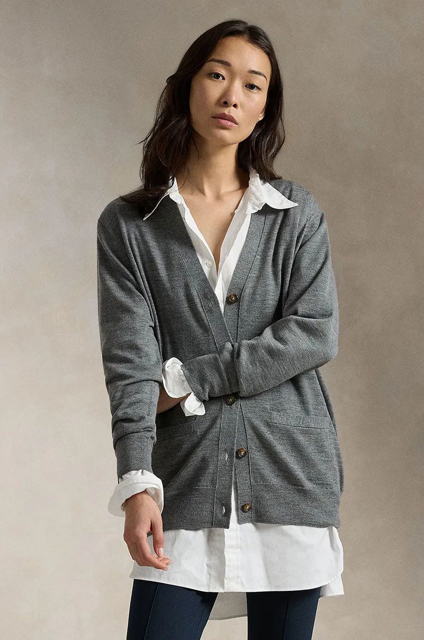 Pleteni pulover Polo by Ralph Lauren Wool Cardigan Siva | 211956233
