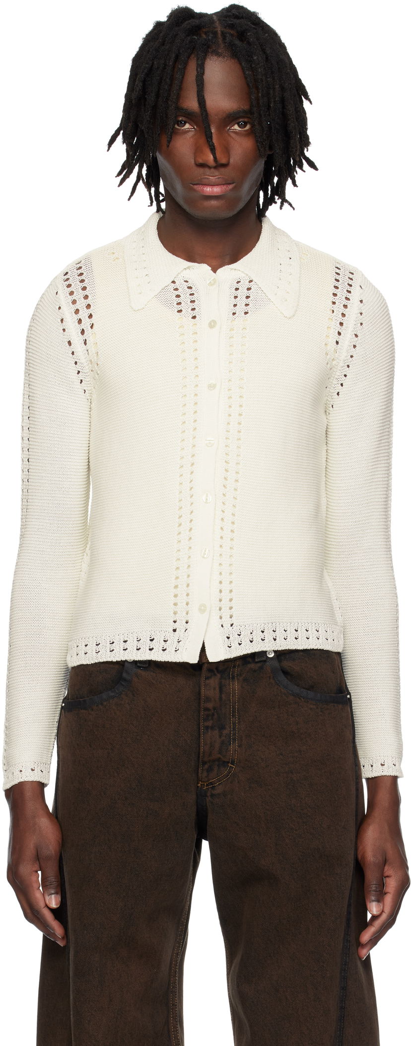 Pleteni pulover Eckhaus Latta Eckhaus Latta Sol Knit Cardigan Bela | 8103-EL-PS25-P - PAPER