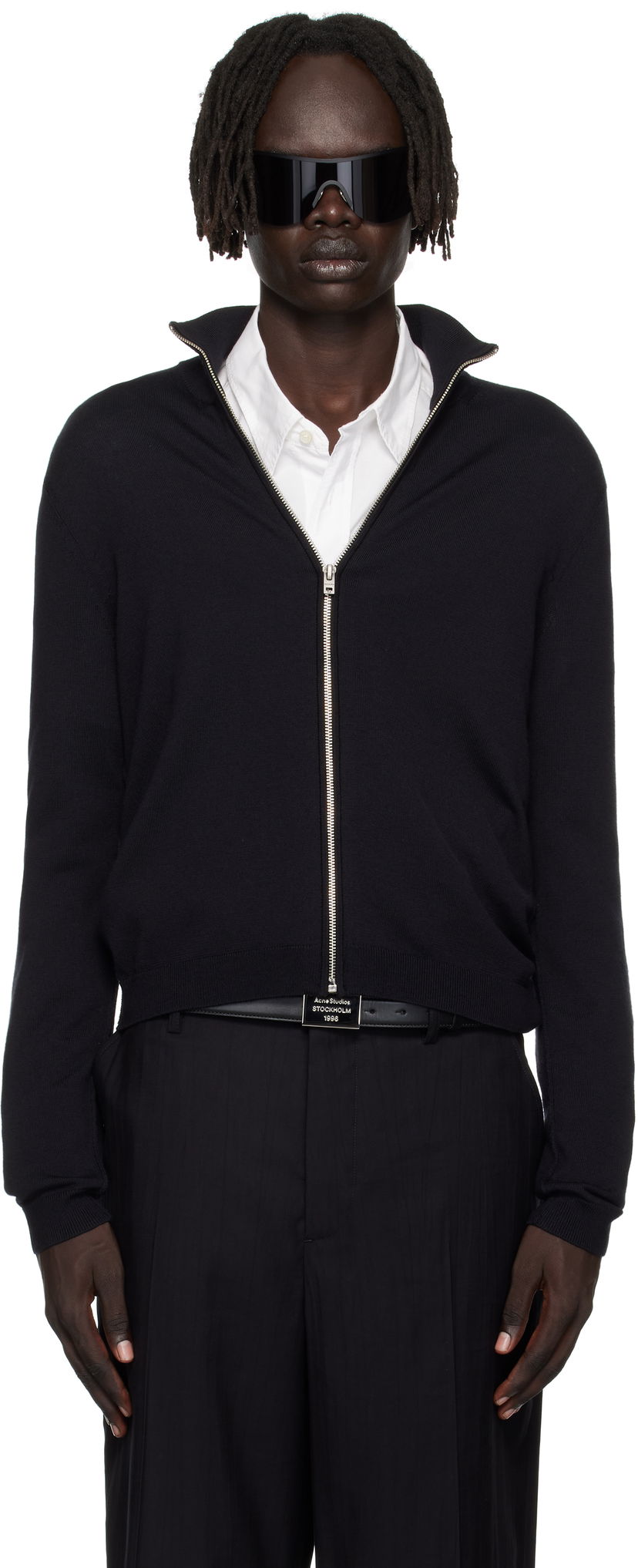 Pleteni pulover Acne Studios Zip Up Cardigan Črna | B60365-