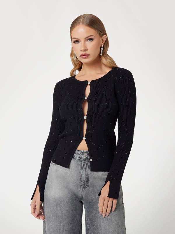 Pleteni pulover GUESS Glitter Cardigan With Logo Buttons Črna | W5RR17Z34O0, 0