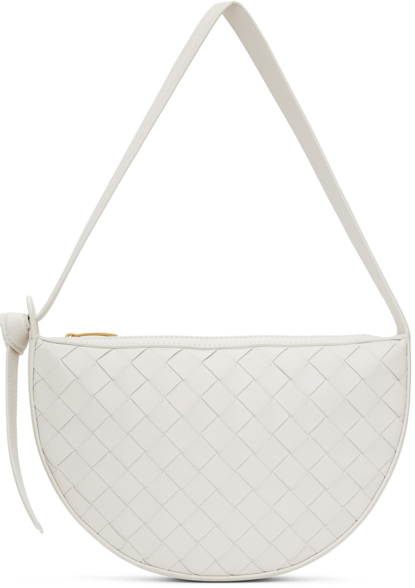 Torba za čez ramo Bottega Veneta Mini Sunrise Woven Leather Shoulder Bag Bela | 763747 VCPP3