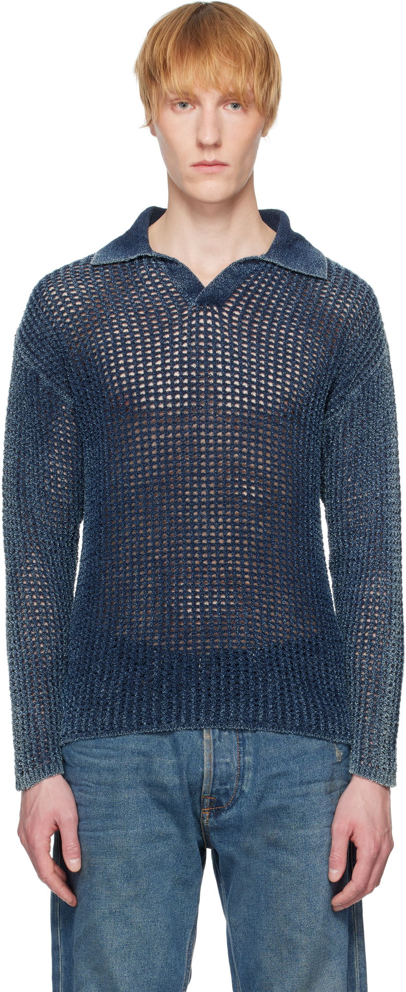 Pleteni pulover Diesel Diesel K-Squared Open Knit Polo Modra | A17534-0CBDP-8AT