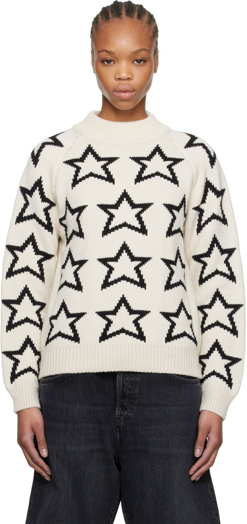 Pleteni pulover RE/DONE Re/Done Mock Neck Star Sweater Bela | 797-10WMSTPUL