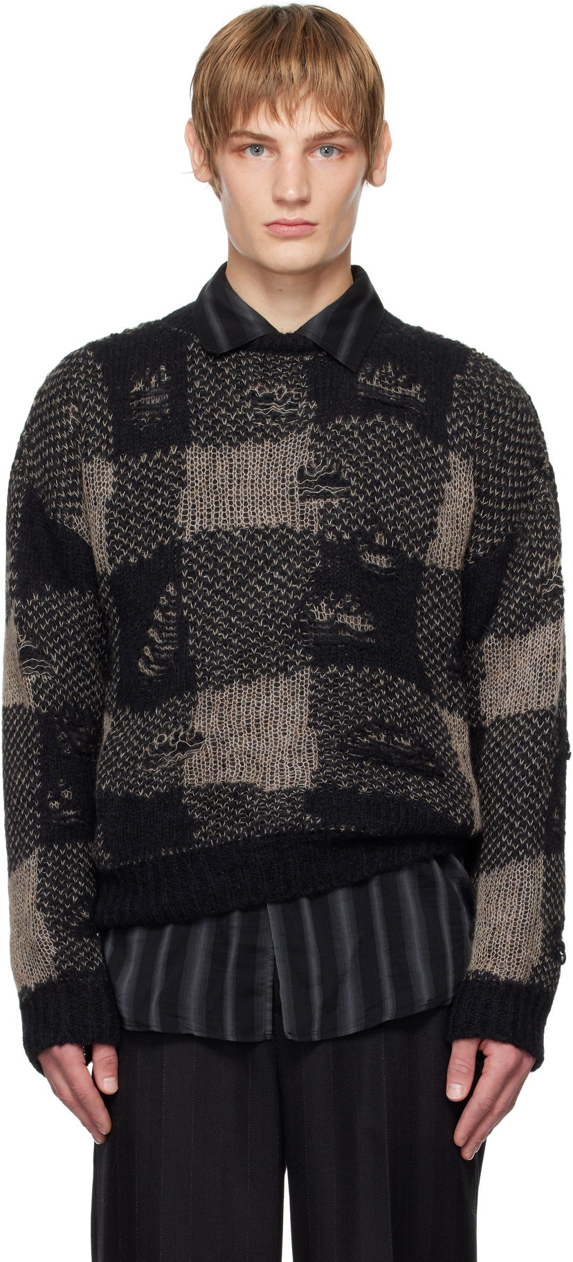 Pleteni pulover OUR LEGACY Sonar Roundneck Sweater Črna | M4243SBD