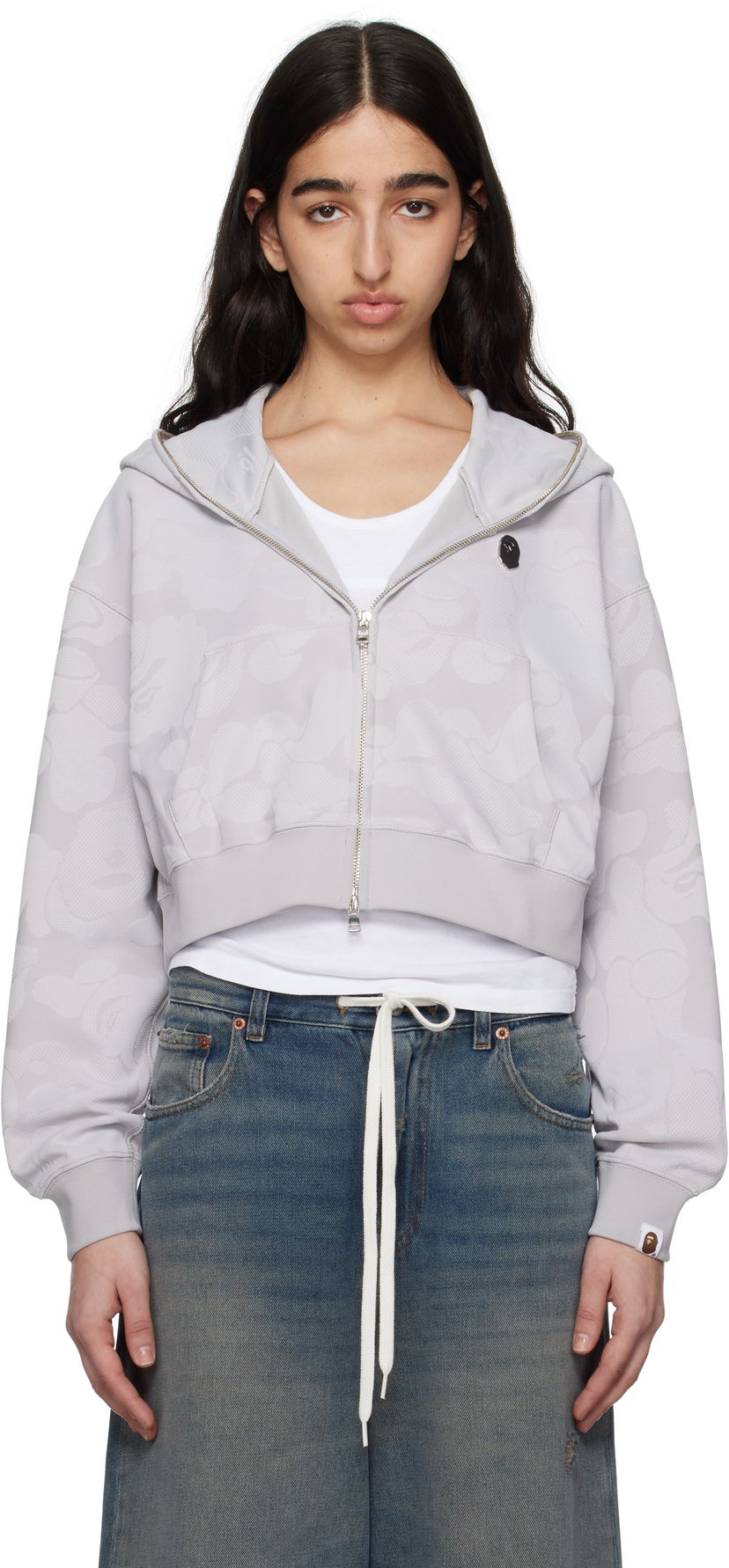 Pulover BAPE BAPE Jacquard One Point Cropped Zip Hoodie Siva | 001ZPL302013L