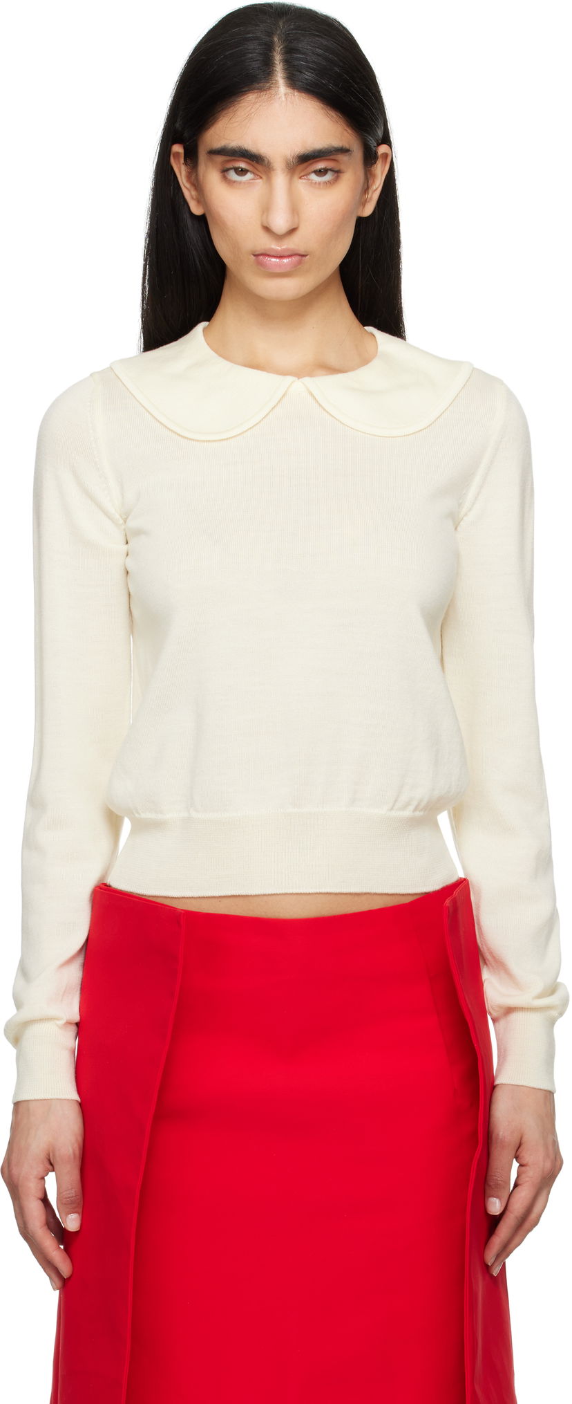 Pleteni pulover Comme des Garçons Comme des Garçons Girl Peter Pan Collar Knit Sweater Bela | N0-N002-051-1
