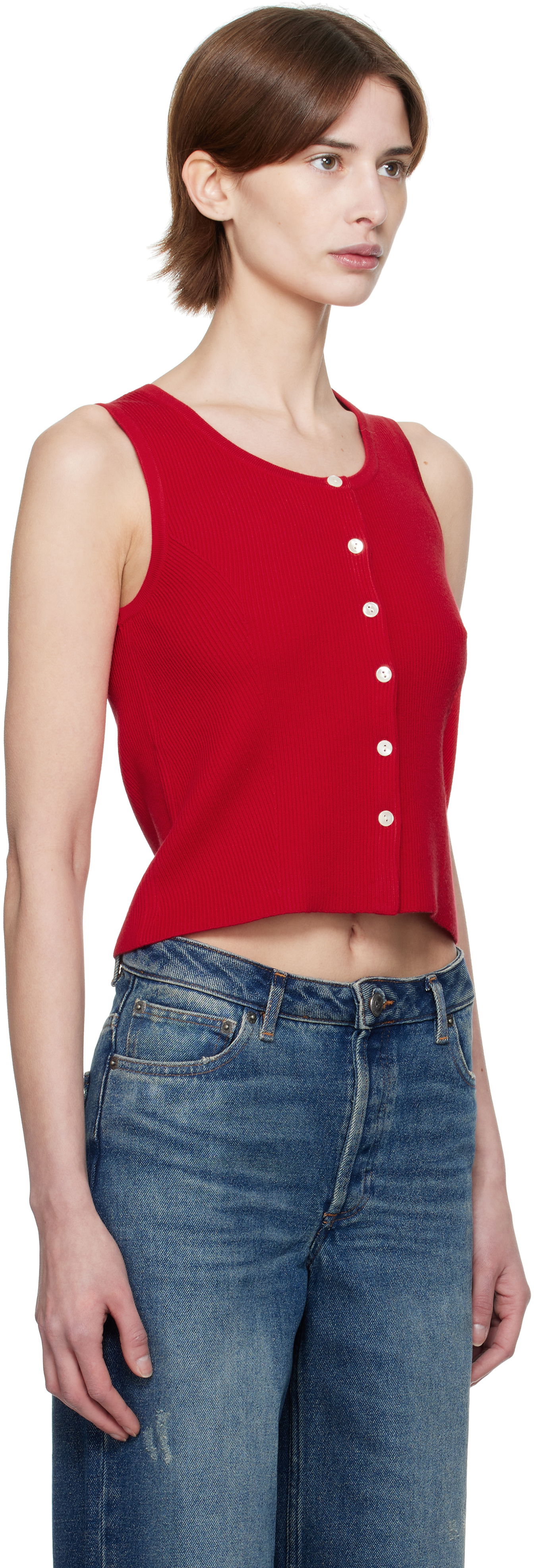 Majica brez rokavov A.P.C. A.P.C. Buttoned Cropped Tank Top Rdeča | VIALM-F23410, 1
