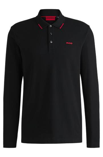 Polo majica BOSS Hugo Long Sleeve Polo Shirt with Logo Detail Črna | 50532067