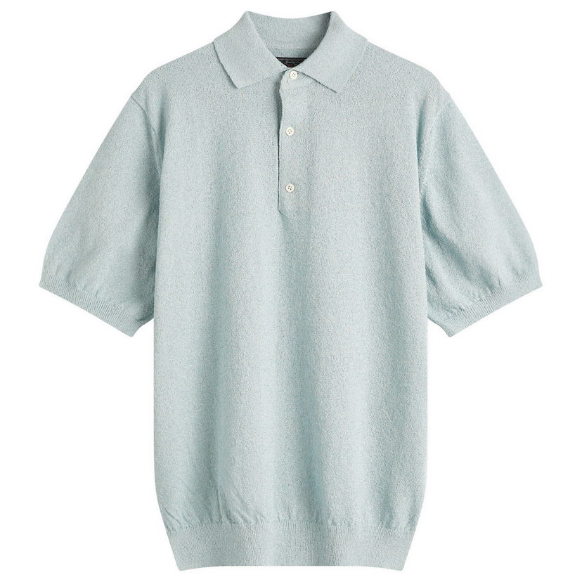Polo majica BEAMS Beams Plus Boucle Knit Polo Shirt, Size Large Modra | 3802-0051-156-70