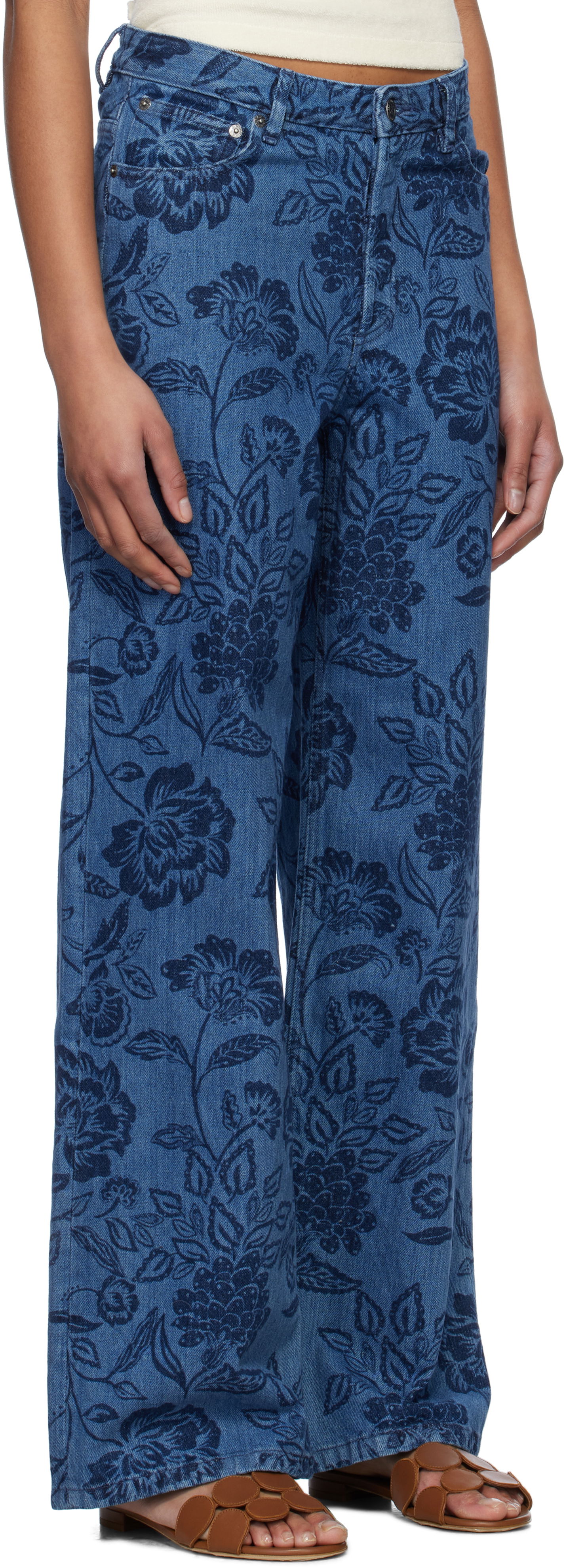 Kavbojke A.P.C. A.P.C. Elisabeth Floral-Print Wide-Leg Jeans Modra | COHGQ-F09181, 1