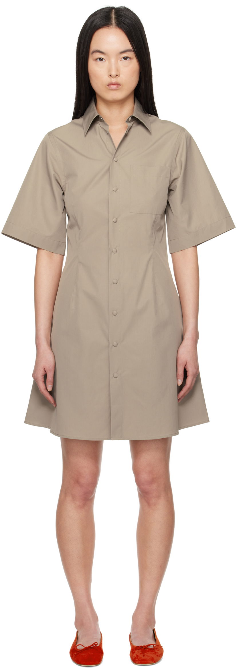 Obleke AMI AMI Paris Short Sleeve Shirt Minidress Bež | FDR162.CO0076