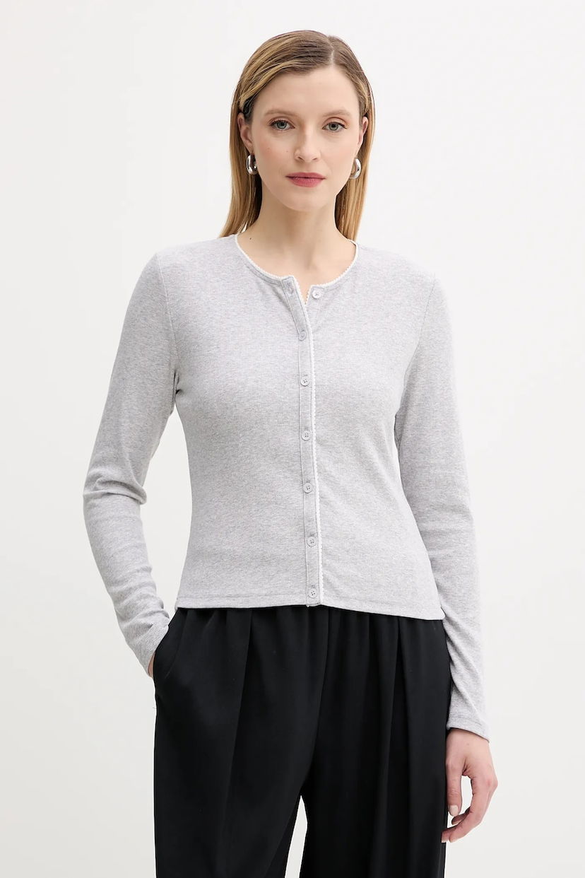 Pleteni pulover Samsoe Samsoe SAJUNE Ribbed Long Sleeve Cardigan Siva | F25200034