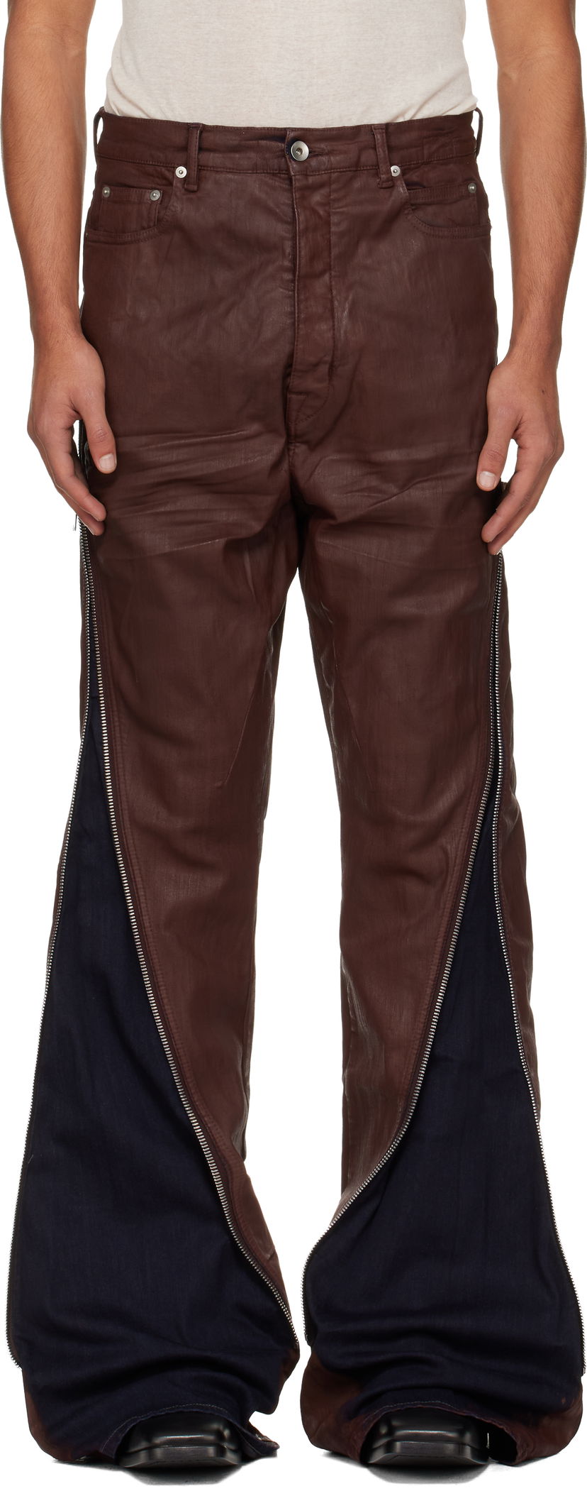 Kavbojke Rick Owens Concordians Bolan Banana Coated Wide-Leg Side-Zip Jeans Rjava | DU02E7363 SDSW