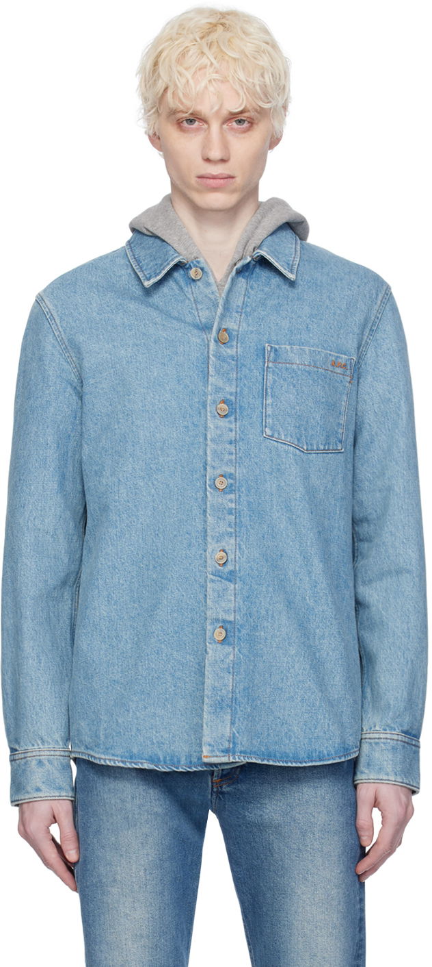 Srajce A.P.C. Vittorio Brodée Poitrine Denim Shirt Modra | COGWC-H02837, 0