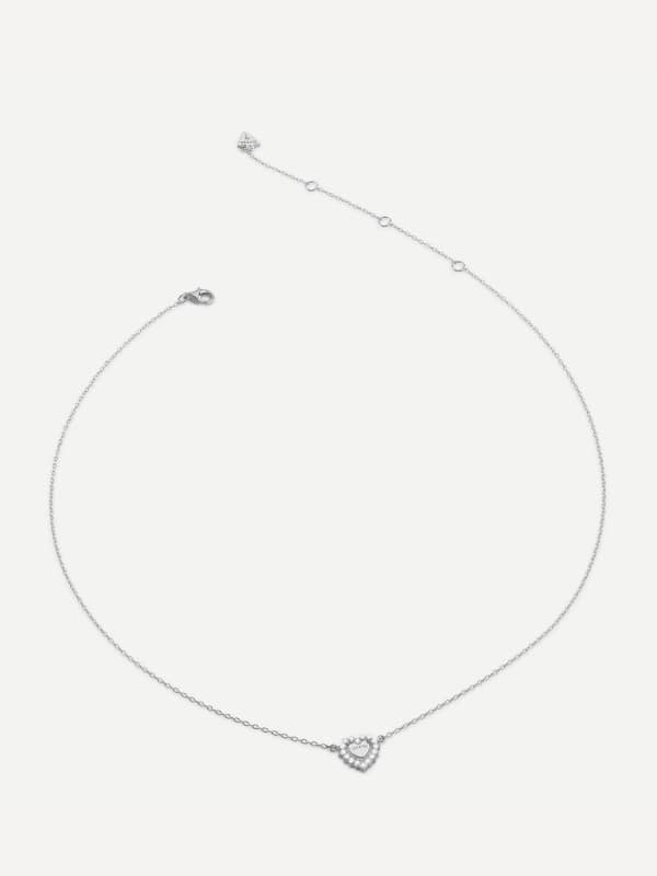 Ogrlica GUESS Silver Tone Heart Pendant Necklace Kovinski | JSBN04459JW
