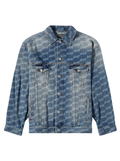 Jakna Balenciaga BB All-Over Print Oversized Denim Jacket Blue Authentic Ring Modra | 675208-TMW37-4437