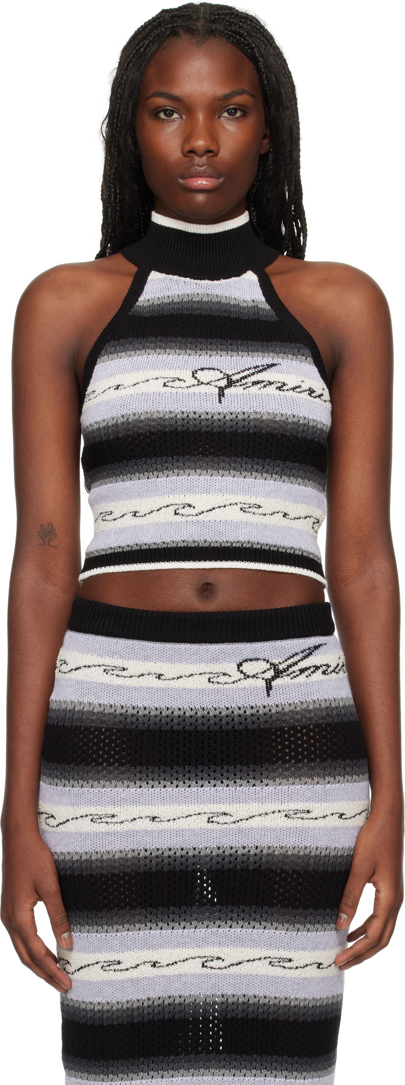 Majica brez rokavov AMIRI Wave Baja Stripe Tank Top Črna | AWKNTT1005
