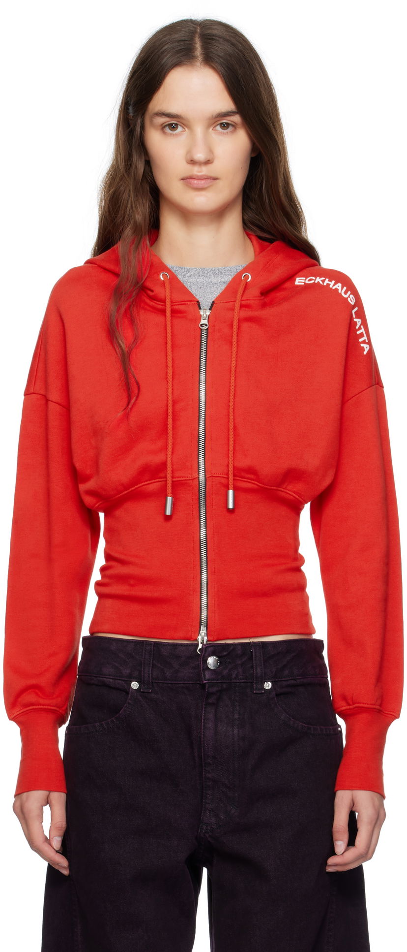 Pulover Eckhaus Latta Eckhaus Latta Snatched Zip-Up Hoodie Rdeča | 4000-EL-PF25-R -