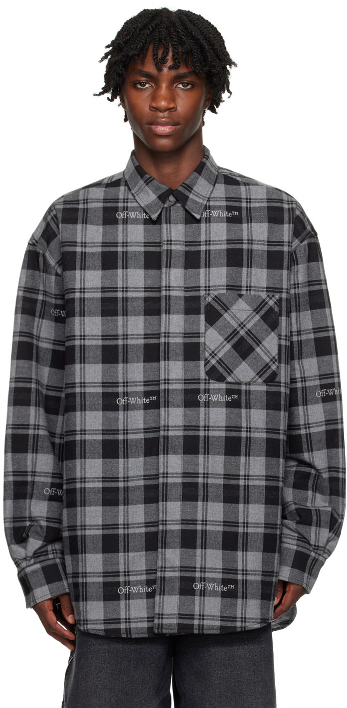 Jakna Off-White Check Jacket Siva | OMES003F23FAB0010800