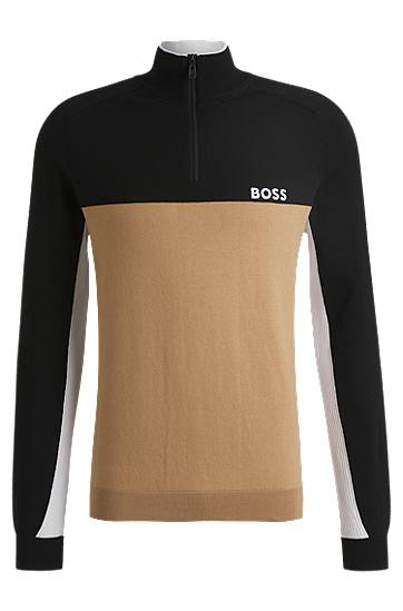 Pleteni pulover BOSS BOSS Colour-Block Regular-Fit Sweater Črna | 50528740