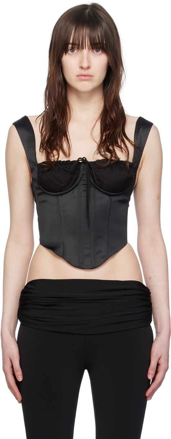 Modrček GUIZIO Guizio Square Neck Satin Corset Top Črna | S24110W037