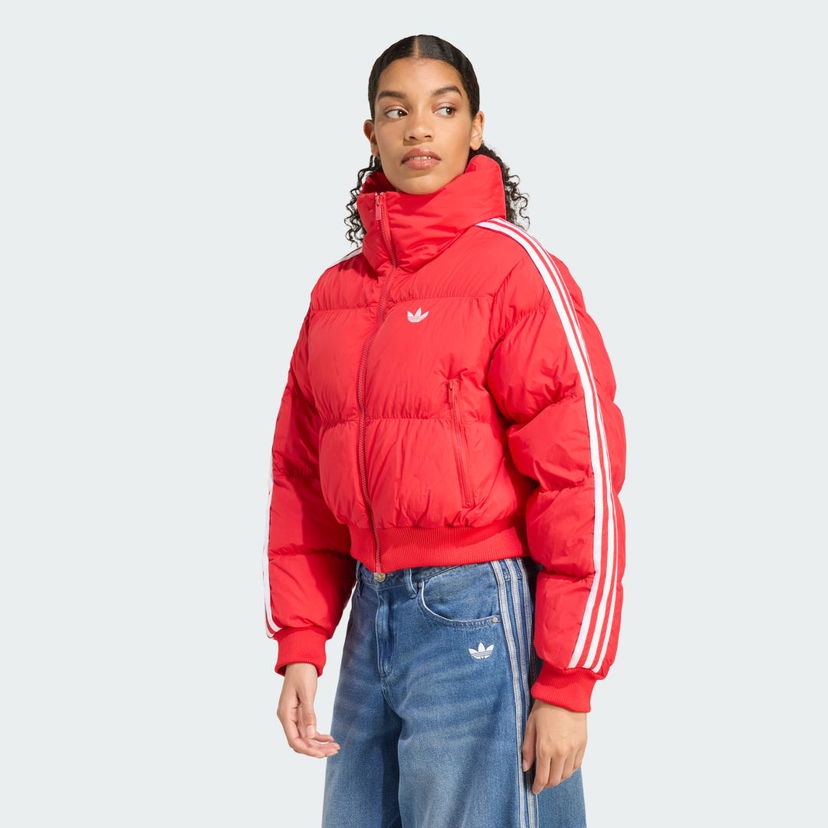 Puhovka adidas Performance Adicolor Cropped Puffer Jacket Rdeča | JX2966