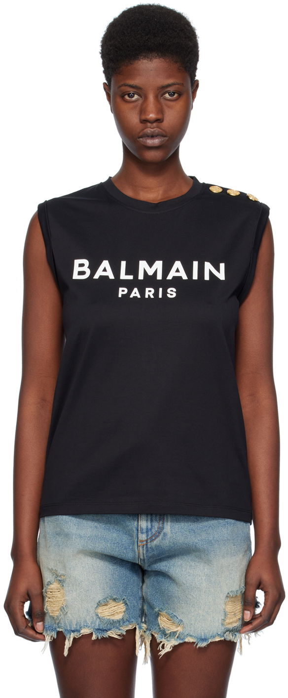 Majica brez rokavov Balmain Drawstring Tank Top Črna | CF1ED001BB02
