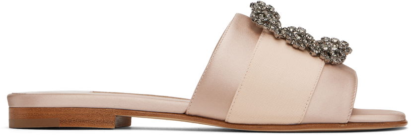 Modni dodatki Manolo Blahnik Manolo Blahnik Martamod Satin Slide Sandals with Crystal Embellishment Roza | 218-0049