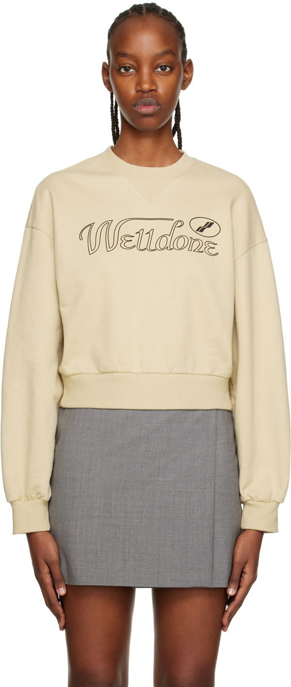 Pulover We11done Cursive Crop Sweatshirt Bež | WD-TS3-22-860-W-BG
