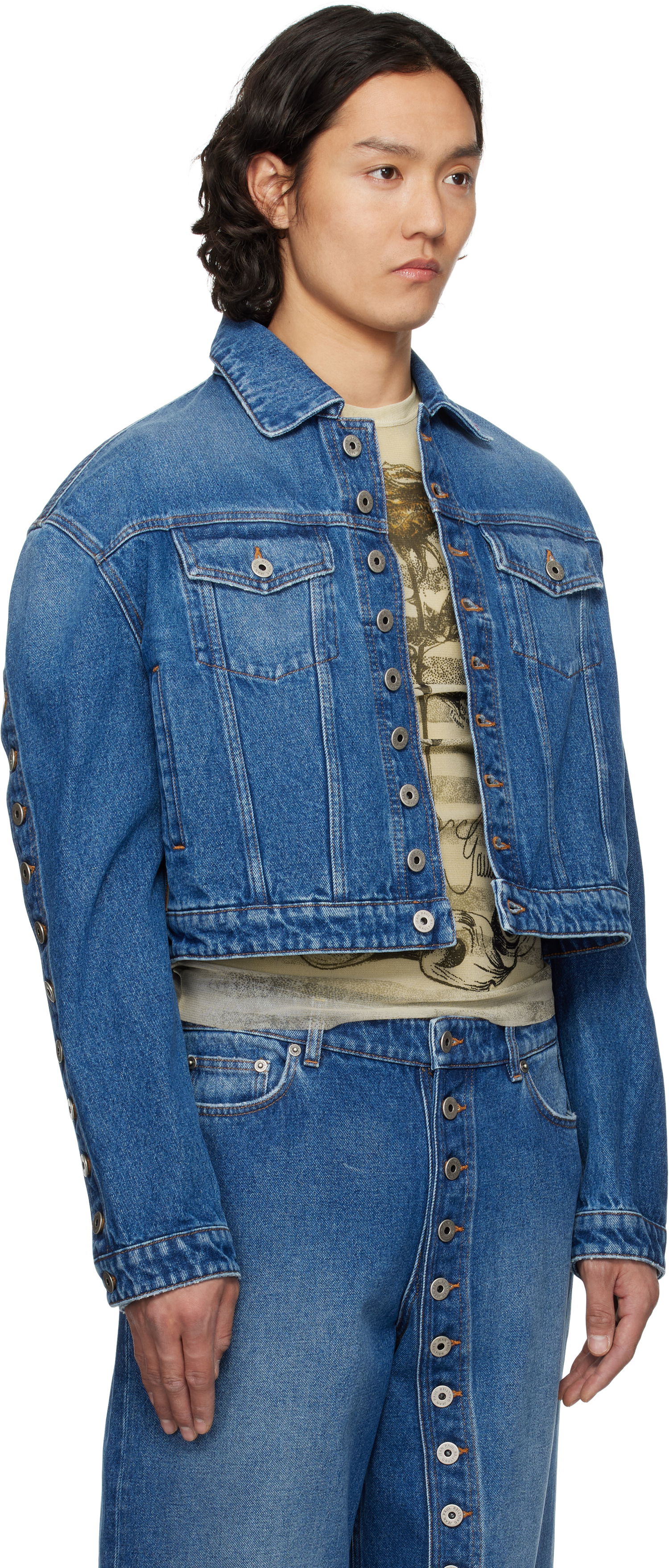 Jakna Jean Paul Gaultier Jean Paul Gaultier 'The Buttoned' Cropped Denim Jacket Modra | 25/34-U-VE092-D013-57, 1