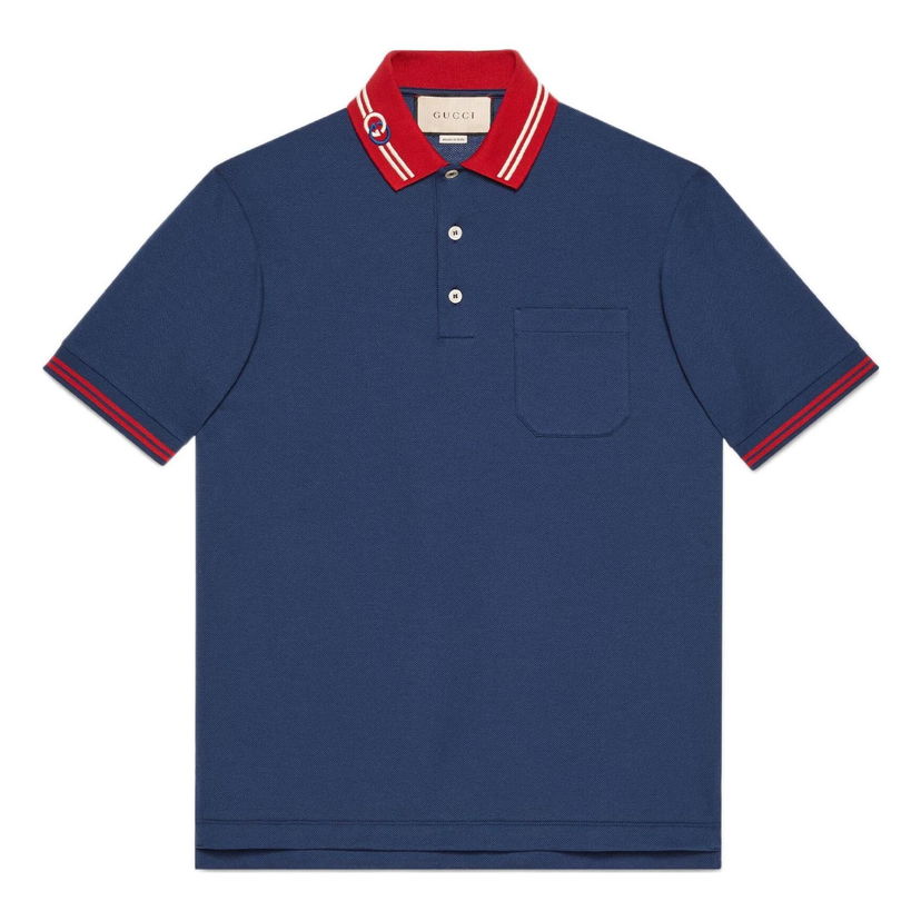 Polo majica Gucci Interlocking G Cotton Piqué Polo Shirt Modra | 658067-XJDI2-4714