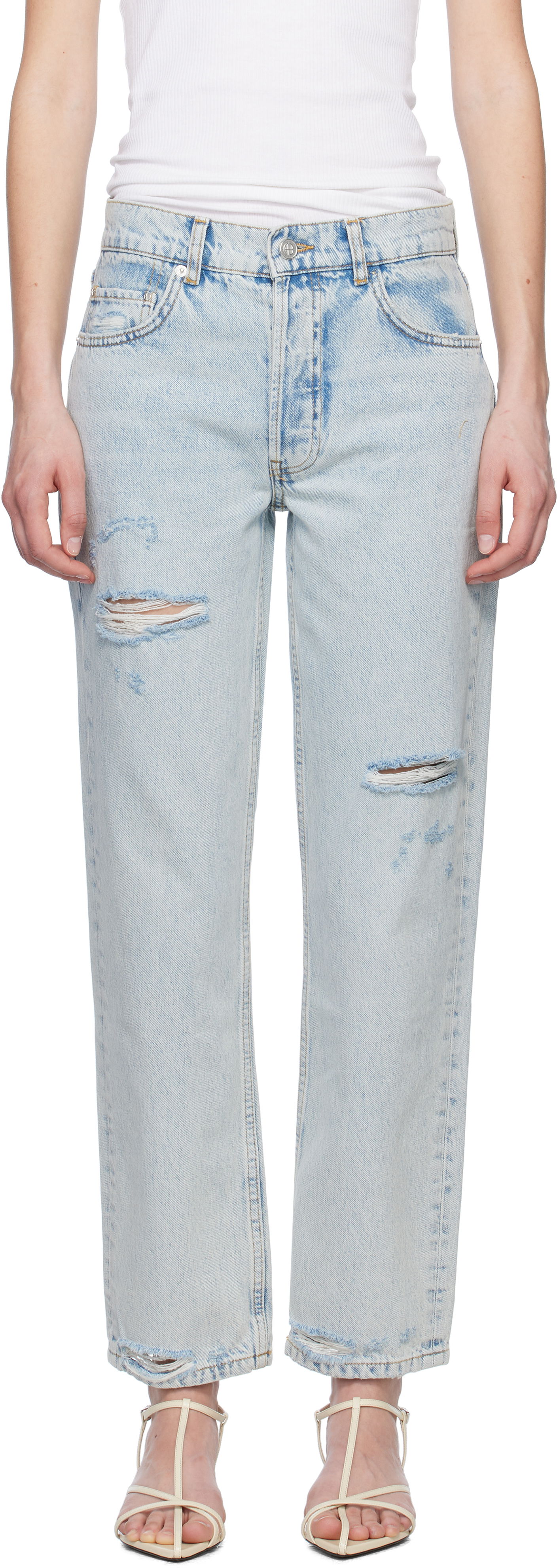 Kavbojke Anine Bing Anine Bing Kate Distressed Straight-Leg Jeans Modra | A-06-10615-WHD24, 0