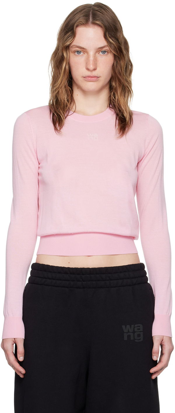 Pleteni pulover Alexander Wang Embossed Logo Slim Fit Sweater Roza | 4KC3241038