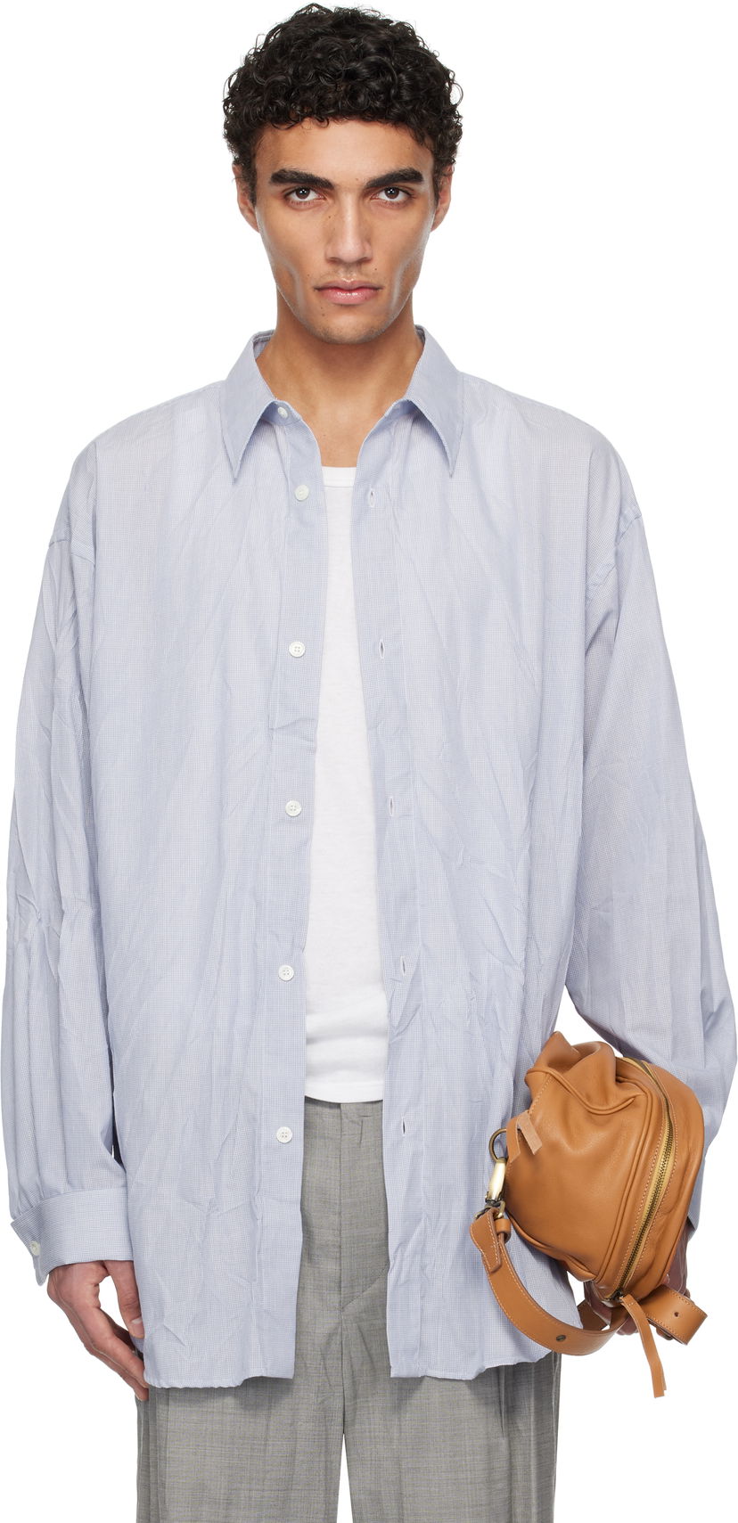 Srajce HED MAYNER Hed Mayner Crinkled Poplin Shirt Modra | HMMA60001A-HA166