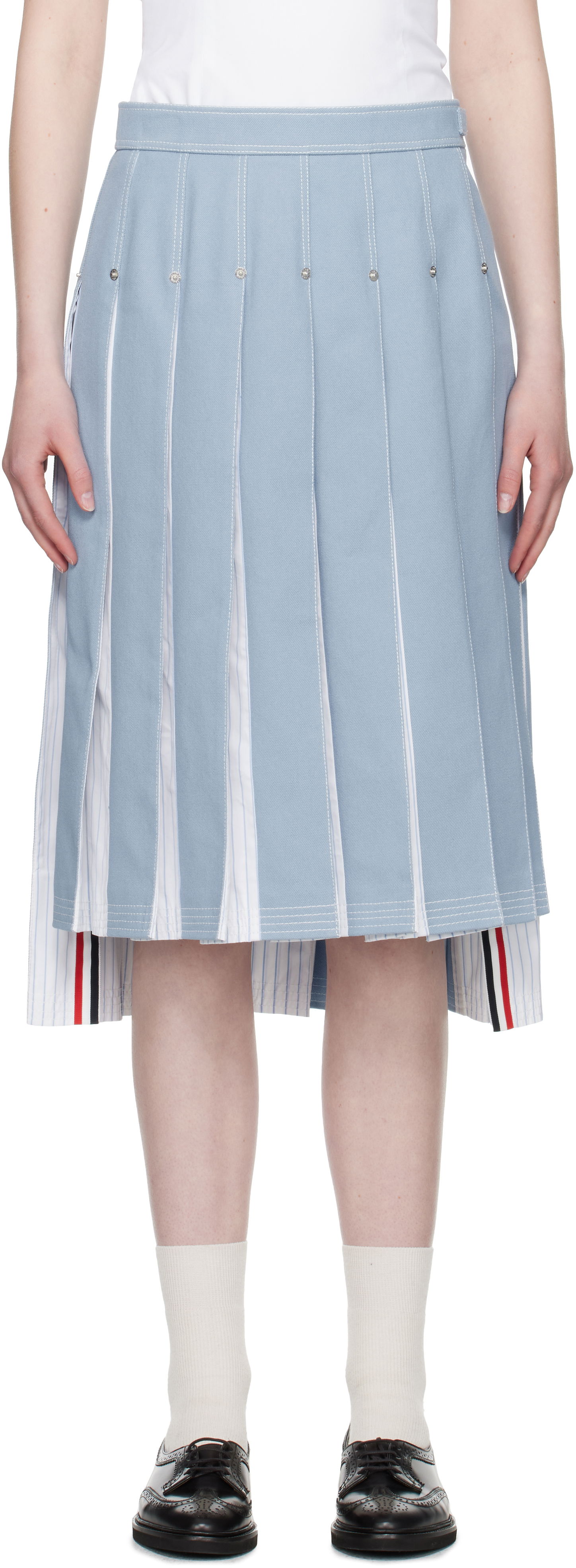 Krila Thom Browne Thom Browne Pleated Denim Midi Skirt Modra | FGC441U-F0950, 0