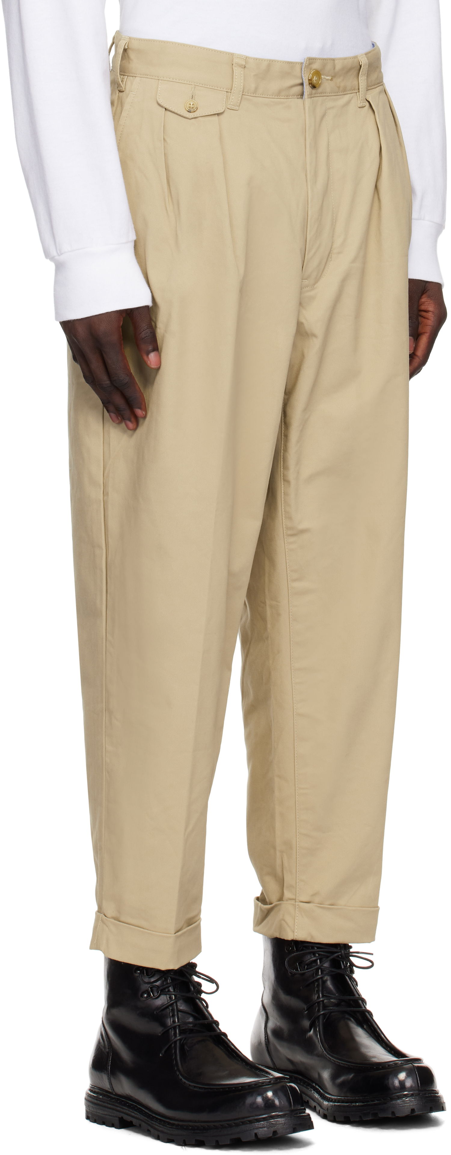 Hlače BEAMS BEAMS PLUS 2 Pleats Twill Trousers Bež | 38230097874, 1