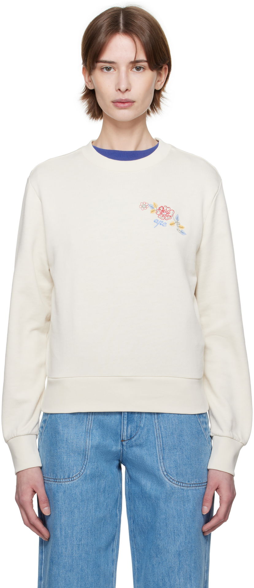 Pleteni pulover A.P.C. A.P.C. Evelyn Embroidered Sweatshirt Bela | COHHA-F27981