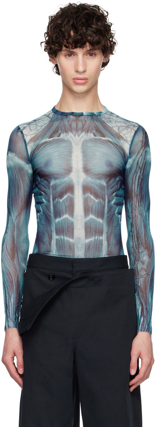 Bodi Jean Paul Gaultier Jean Paul Gaultier 'The Écorché' Long Sleeve T-Shirt Modra | 24/30-F-TO210-T554-505601