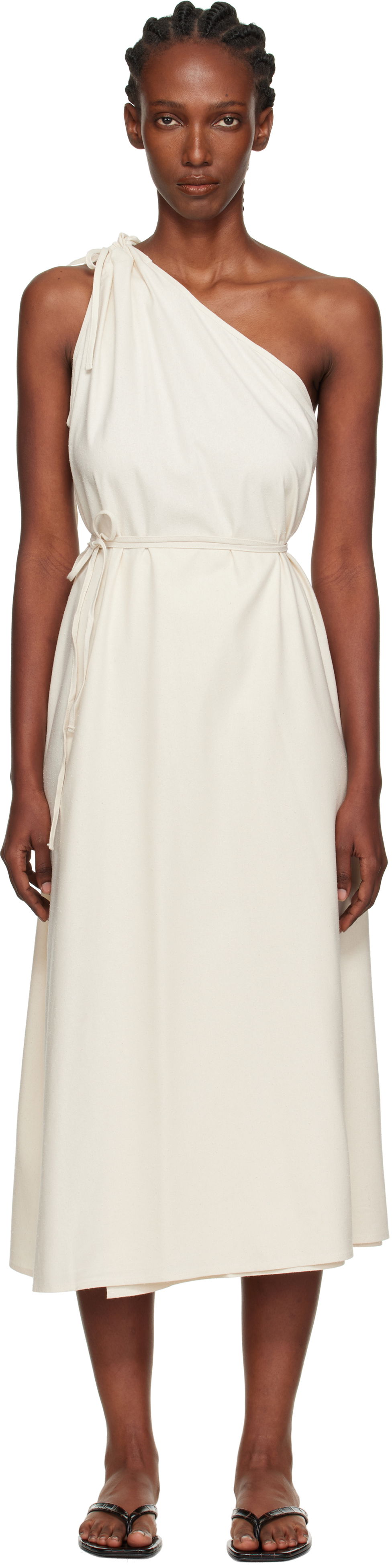 Obleke Baserange Baserange View One-Shoulder Midi Dress Bela | DRVI-WS-AU25, 0