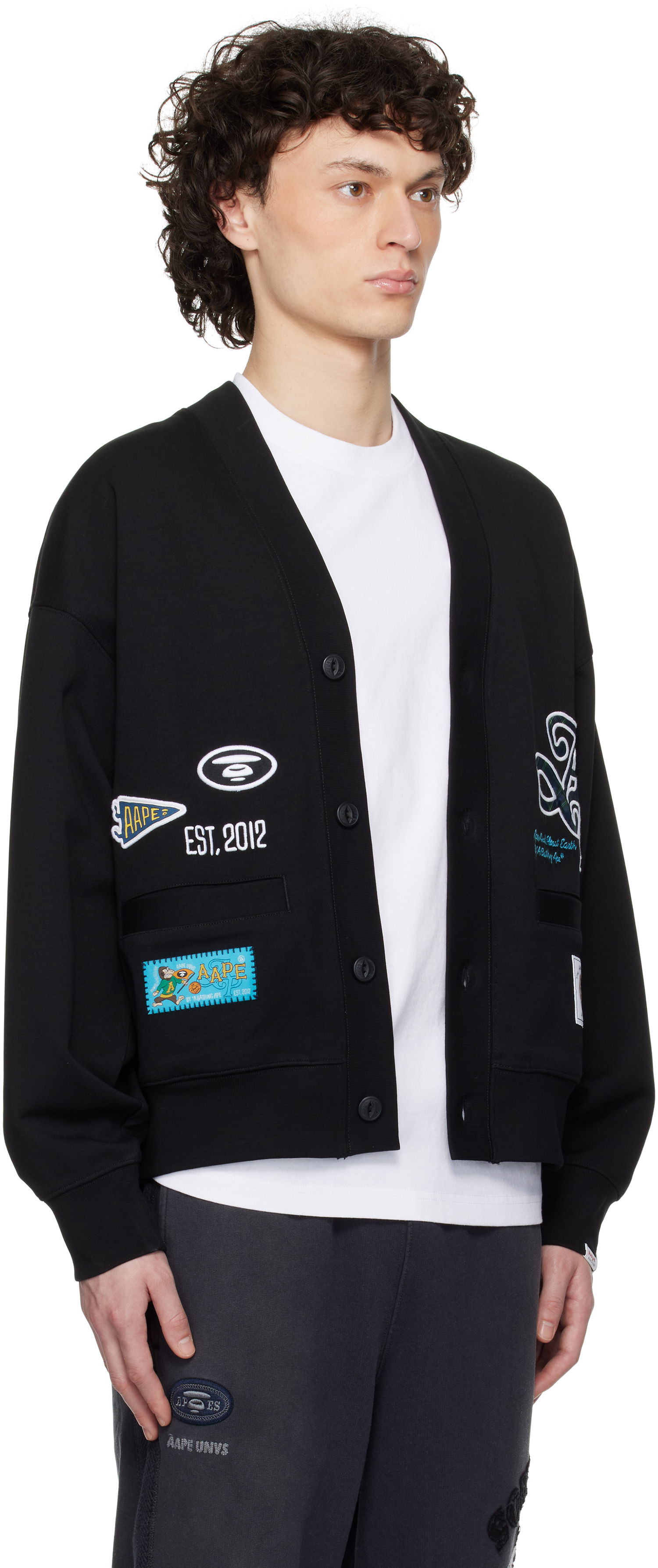 Pleteni pulover AAPE by A Bathing Ape AAPE by A Bathing Ape Main Cardigan Črna | AAPSWMC324XXNBKX, 1