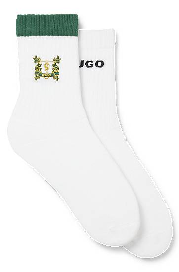 Nogavice BOSS Two-Pack of Cotton-Blend Short Socks with Embroidery Bela | 50543173