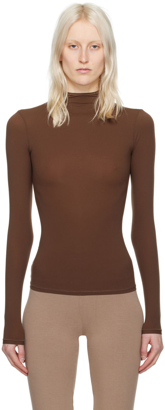 Pleteni pulover SKIMS SKIMS Fits Everybody Turtleneck Top Rjava | AP-TTN-1230