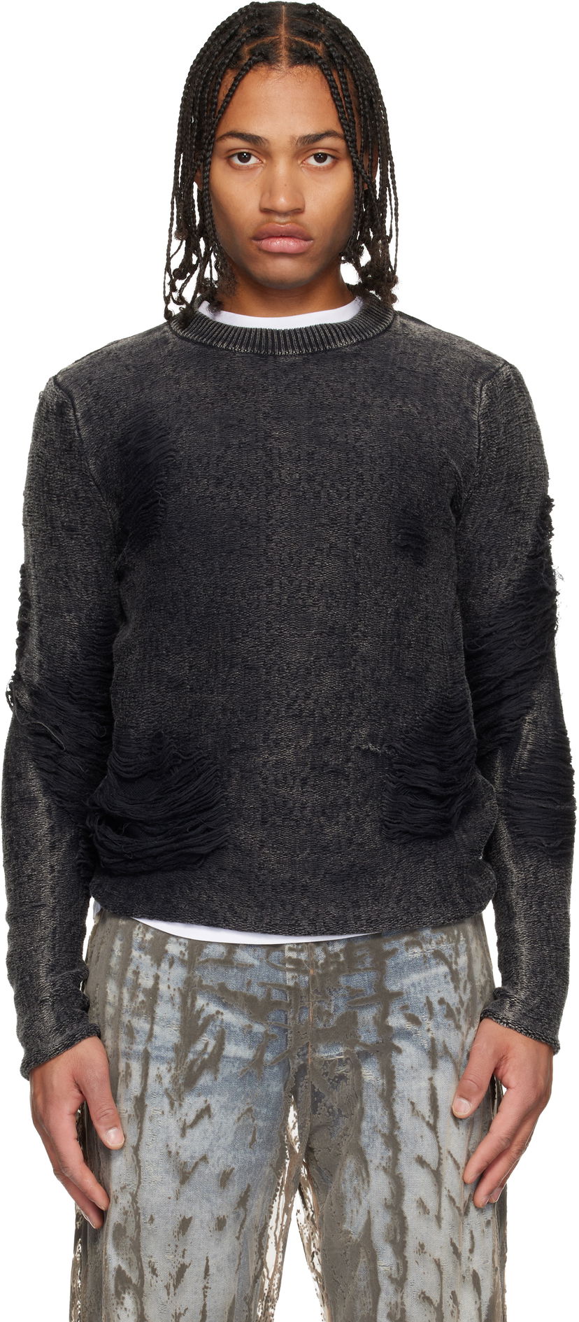 Pleteni pulover Diesel Distressed K-Fjordi-Round Sweater Črna | A21876-0LKDP-900