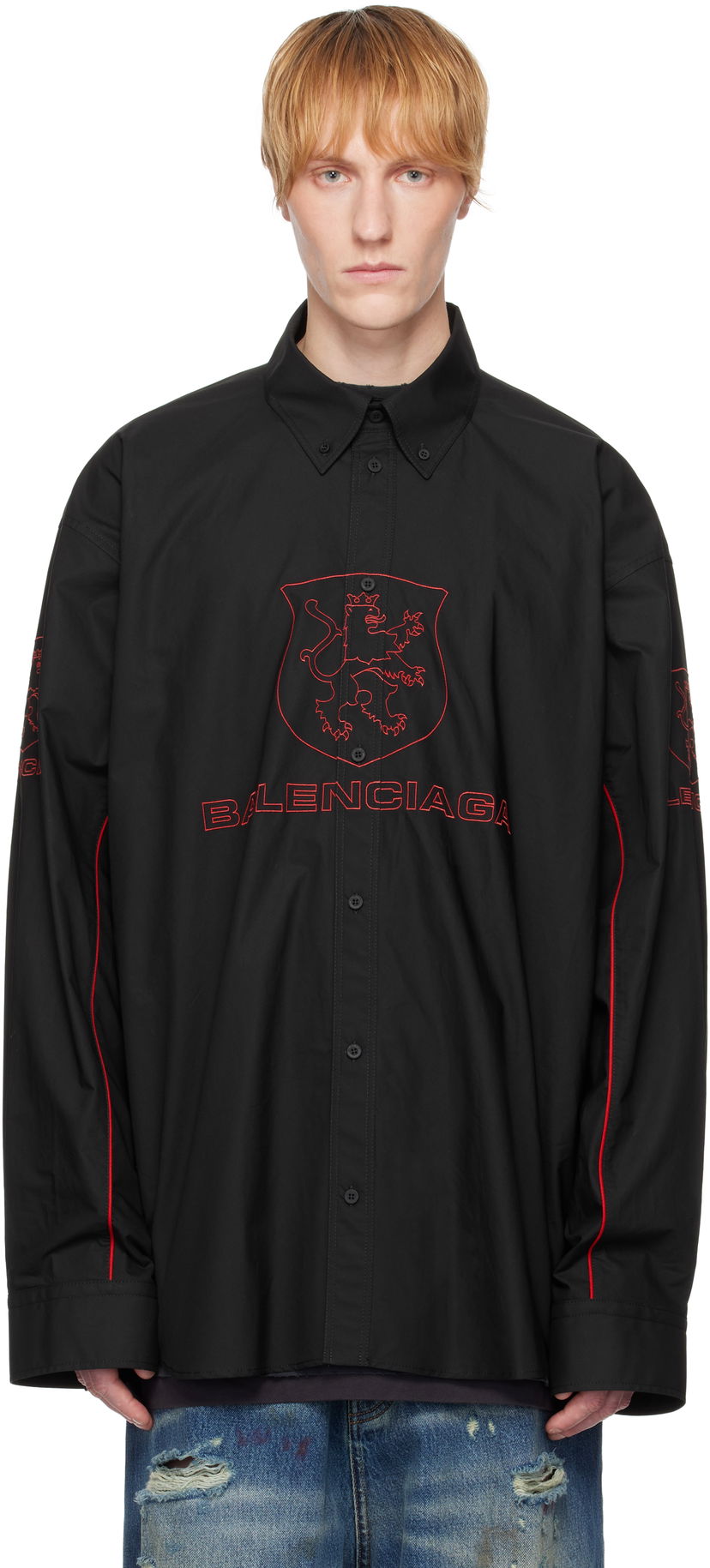 Srajce Balenciaga Balenciaga Embroidered Long Sleeve Shirt Črna | 814601TNM60
