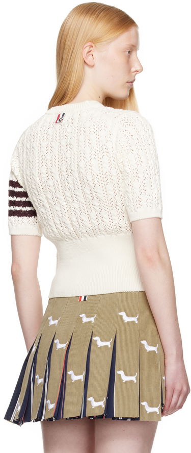 Pleteni pulover Thom Browne Thom Browne Pointelle Cable Stitch 4-Bar Sweater Bela | FKA495A-Y3017, 2
