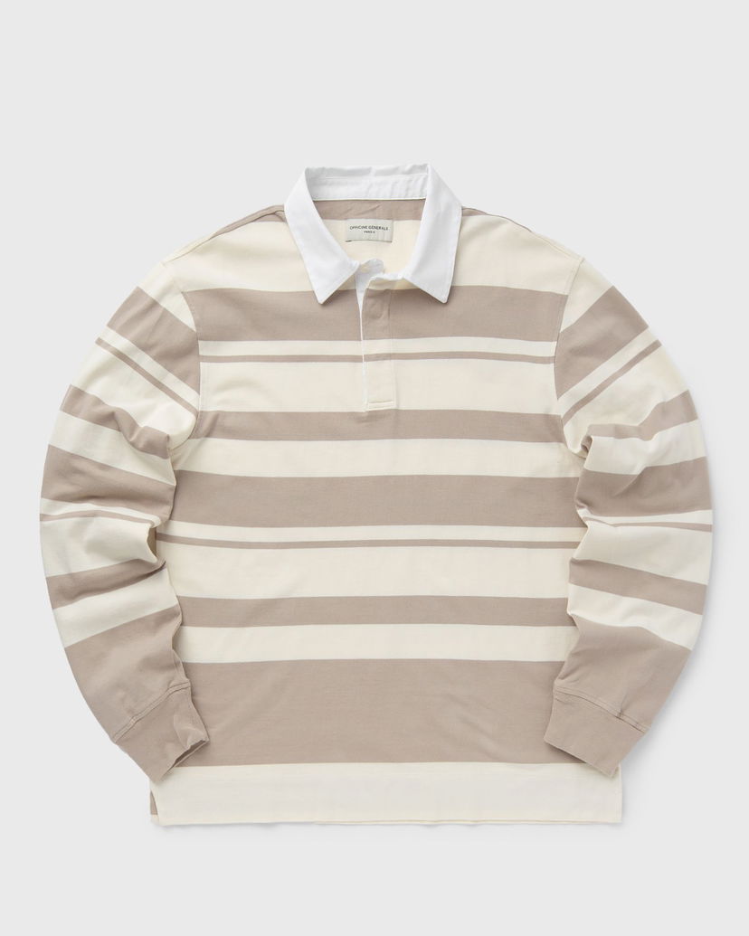 Pleteni pulover Officine Générale RYKER POLO STRIPED ORGANIC CO Bež | S24MSWT251